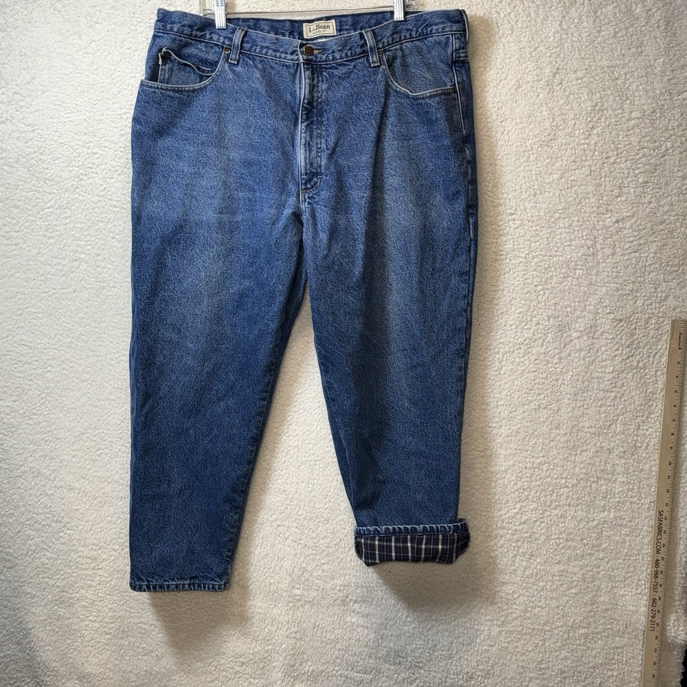 LL Bean Flannel Lined Jeans Mens 42x28 Medium Wash Denim Relaxed Straight Fit